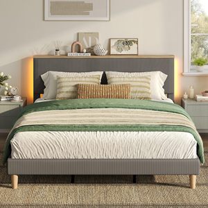 Cross-border wholesale best-selling American industrial style steel and wood structure double <b>bed</b> with storage space and sensor - Product Image 4