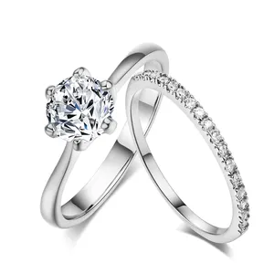 Bague de Fianailles Women's Elegant Prong Setting 18K White Gold Plated Zircon Diamond Marriage Proposal Wedding Ring Set