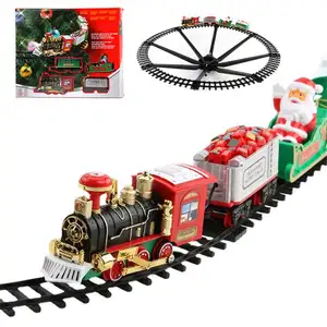 2022 חג המולד עץ קישוט רכבת מסגרת מסלול רכבת רכבת סט תחבורה בניין צעצוע מתנה עם אור ומוסיקה