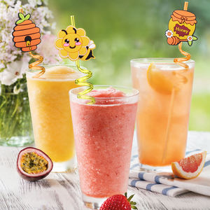 Pailles de fête réutilisables en plastique de qualité alimentaire, motif de dessin animé à la mode, motif en spirale de miel d'abeille, impression numérique - Product Image 4