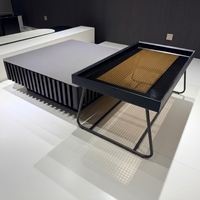 Ensemble de tables basses contemporaines en MDF durable, noir, carrée de 90 cm et rectangulaire de 102 cm, combinaison deux tailles pour salon