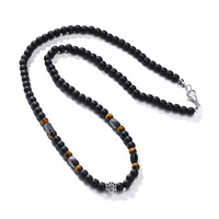 Collier de perles de Bohème unisexe fait à la main Style éthéré perle d'agate noire de forme géométrique pour les fêtes de fiançailles bijoux de surfeur