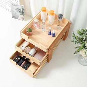 Wooden Desktop Storage Rack Three Tier <b>Drawer</b> Organizer Natural Color Office Stationery Cosmetic Holder - Product Image 2