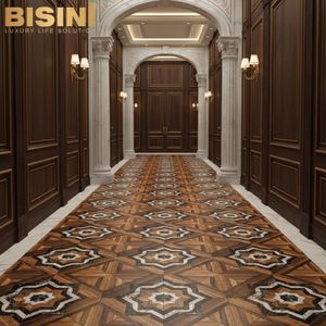 <span class=keywords><strong>Parquet</strong></span> de luxe de qualité palais pour grandes villas : <span class=keywords><strong>Parquet</strong></span> en noyer artisanal avec incrustation octogonale en marbre noir et blanc - Product Image 6
