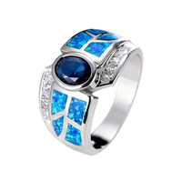 Bague de fiançailles ovale en argent sterling 925 avec incrustation d'opale tropicale, opale de feu blanche et topaze mystique plaquée or noir