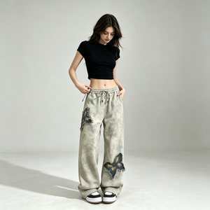 <span class=keywords><strong>Pantalon</strong></span> de survêtement décontracté d'été <span class=keywords><strong>ample</strong></span> pour femme, taille haute, avec cordon élastique effiloché - Product Image 1