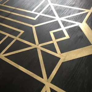 顶级优质工程木质地板现代黑色金属黄铜镶嵌式地板木材