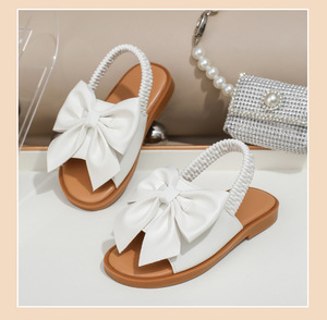 BSCI/Smeta/Sedex/Higg/GRS fabbrica all'ingrosso Logo personalizzato <span class=keywords><strong>bambina</strong></span> <span class=keywords><strong>oro</strong></span> <span class=keywords><strong>sandali</strong></span> Bowknot elastico in tessitura principessa pantofola sandalo - Product Image 4