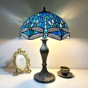 Lámpara de Mesa Longhuijing Estilo Libélula Azul de 16 Pulgadas, Ecológica, Flexible, LED AC E26, Pantalla de Vidrio Tintado, para Sala de Estar - Product Image 1