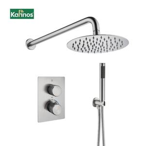Douche chromée brossée avec double pomme de douche carrée, jet de massage et pomme de douche de plafond ronde, kit de douche à main - Product Image 1