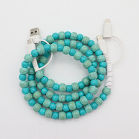 Câble de charge pour téléphone 4 en 1 bleu vert turquoise à perles, cordon de charge multi-prise USB Type C pour iPhone Android