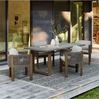 Chaises de salle à manger en corde tissée et bois de teck 8 places et table à manger en bois de teck avec Lasy Susan