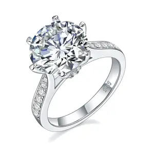 Factory Wholesale 925 Sterling Silver Lab Created Diamond Engagement Promise Rings for Women 5 ct Moissanite Wedding Ring