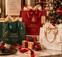 Sac de shopping en papier kraft recyclé de luxe vert pour Noël avec impression de logo personnalisé pour l'emballage de cadeaux de Noël