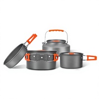 Ensemble de cuisine d'extérieur comprenant une bouilloire portable pliable en alliage d'aluminium, ensemble complet de casseroles de camping 1,1 L et 1,6 L