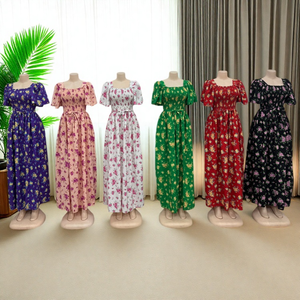 Vestido de manga corta con cuello cuadrado y estampado floral informal de verano para mujer al por mayor - Product Image 1