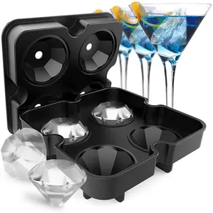 Cubo de hielo de silicona con forma de diamante 3D, barra Flexible sin BPA, molde redondo personalizado para whisky