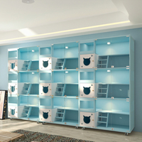 Villa de luxe personnalisée pour chat, grande maison d'intérieur avec cage en verre, arbre à chat et mobilier pour l'affichage en animalerie ou hôtel pour chats