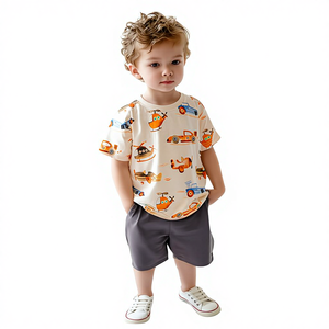 定制徽标休闲宽松棉质 T 恤短裤夏季套装儿童短裤套装 2 件套新生儿儿童女孩男孩速干 - Product Image 2