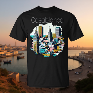 Camiseta de recuerdo del puerto marítimo marroquí de Casablanca con diseño de paisaje urbano de Marruecos - Product Image 3