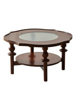 Table basse en bois massif en forme de pétale, style médiéval, meubles de salon antiques, verre double couche noir haut de gamme