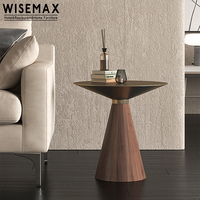 WISEMAX – meuble de salon minimaliste en forme de cône, table d'appoint en acier inoxydable, table basse ronde en métal avec base en bois