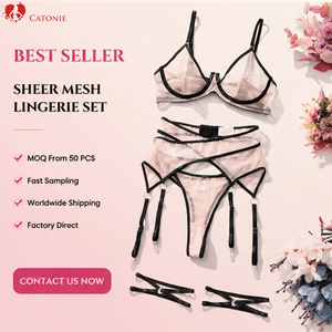 Ensemble de lingerie néon en dentelle pour femme, soutien-gorge en maille, culotte et <span class=keywords><strong>porte</strong></span>-jarretelles, sous-vêtements sexy à bretelles réglables - Product Image 6