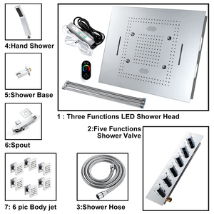 Rubinetto <span class=keywords><strong>Doccia</strong></span> Termostatico Moderno a LED Cromato 600*800 con Musica, Soffione <span class=keywords><strong>Doccia</strong></span> a Pioggia e Nebulizzazione Montato a Soffitto per Bagno - Product Image 5
