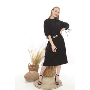 ท็อปช็อปชุดเดรสสีดำ คอโอ ผ้าเครป ผ่าเอว ใส่สบายเป็นธรรมชาติ เหมาะสำหรับใส่ในตอนเย็น - Product Image 2