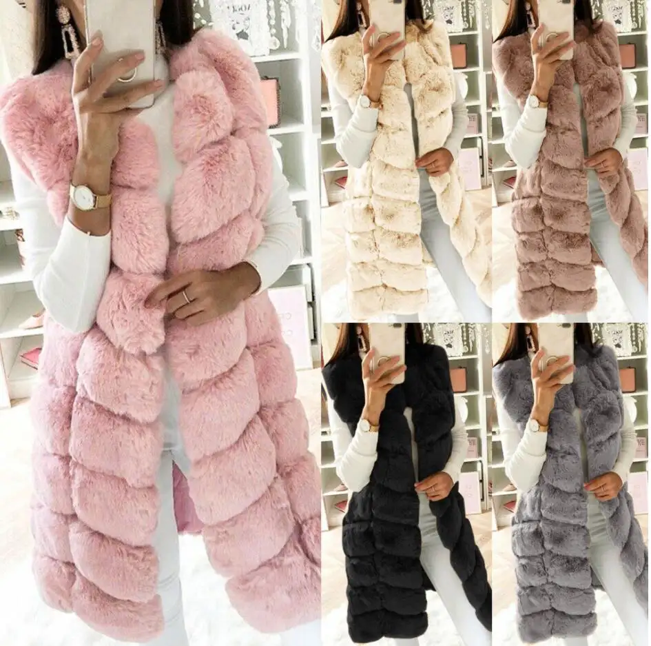 Queena-Chaleco de alta calidad para Mujer, chalecos cálidos de zorro, abrigos de piel sintética, chaqueta, chaleco de Invierno