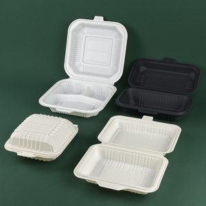 AG16 24 oz chinese wholesale biodegradable microwavable soup hinged cornstarch food container with lid