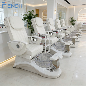 Chaise de pédicure de luxe blanche pour salon de manucure, sans plomberie, avec bain de pieds à remous - Product Image 1