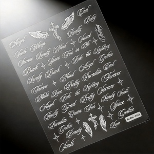 Pegatinas de Uñas con <span class=keywords><strong>Letras</strong></span> en Blanco y Negro, Calcomanías Elegantes Estilo Tatuaje, Finas y Duraderas, Suministros para Arte de Uñas DIY, Venta al Por Mayor, Personalizadas - Product Image 1