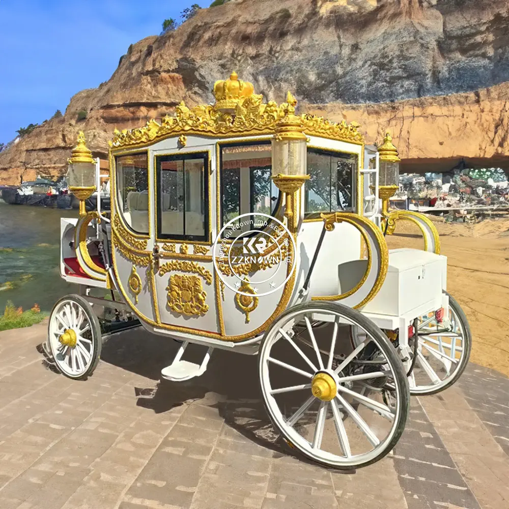 OEM European Royal Carriage Luxury Retro Black Gold Carriage Customized Add Air Conditioning Princess Electric Horse Carriage