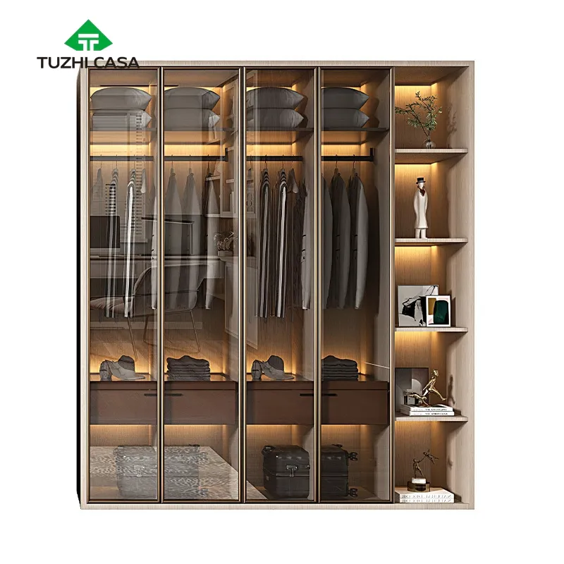 Phòng ngủ hiện đại miễn phí thường vụ kim loại tủ tủ quần áo nhôm khung cửa kính Tủ quần áo