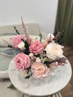 Buket Bunga Pernikahan yang Diawetkan, Rangkaian Mawar dan Peony untuk Dekorasi Pernikahan Boho Vintage, Latar Belakang Gapura, dan Hiasan Meja