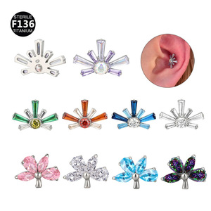 Clover Custom Titan Piercing G23 Kristall Zirkon Blumen ohrring Studs16g 18g F136 Titan Ohr lippe Labret Knorpel Piercing - Product Image 1