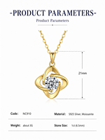 Collier Pendentif Trèfle Classique en Moissanite Plaqué Or Argent Sterling 925 Personnalisé avec Chaîne Câble 6,5 mm Couleur D VVS1 OEM ODM