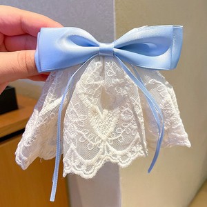 Falda romántica de encaje francés para niñas con lazo y pinza para el pelo, elegante pinza grande para el cabello en la parte posterior de la cabeza, accesorio de alta gama. - Product Image 1