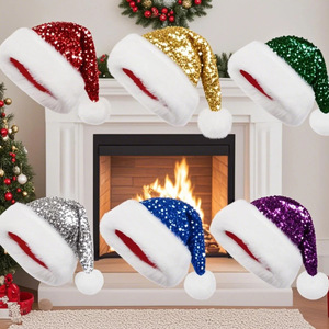 Nouveauté BT : Chapeaux <span class=keywords><strong>de</strong></span> Noël à paillettes épaissies, décorations <span class=keywords><strong>de</strong></span> fête <span class=keywords><strong>de</strong></span> Noël, chapeaux <span class=keywords><strong>de</strong></span> Père Noël pour adultes, cadeaux <span class=keywords><strong>de</strong></span> Noël en gros - Product Image 1