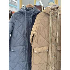 Abrigo Largo Acolchado Sobe Gris, Manga Larga, Fibra de Poliéster Tejida, Abrigo Casual para Mujer que Mantiene el Calor - Product Image 1