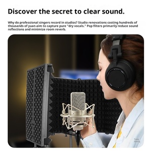Écran d'isolation acoustique pour microphone de studio moderne à 5 panneaux, pliable, portable, en mousse insonorisante haute densité NRC 30dB, suspendu - Product Image 3