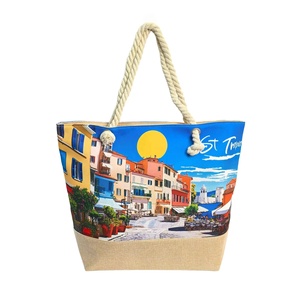 Sac en toile et lin St.Tropez <span class=keywords><strong>de</strong></span> créateur recyclable imprimé <span class=keywords><strong>de</strong></span> logo personnalisé avec pochette et fermeture éclair Grand sac fourre-tout en toile pour le shopping - Product Image 1