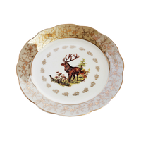Assiette à dîner en céramique écologique de 7 pouces avec motif de wapiti en or plat décoratif pour les fêtes durables et durables