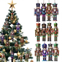Lot de 12 Nouveautés Transfrontalières Créatives : Ornements de Noël en Bois Plats 2D en Forme de Casse-Noisette à Suspendre avec Corde - Décoration de Fêtes