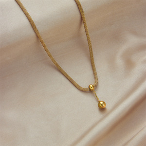 Korean Style Gold Tassel Pendant Necklace Stainless Steel Chain Party Jewelry - Product Image 2