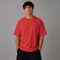 T-shirt décontracté pour homme en coton rouge à manches courtes, col rond, couleur unie, respirant, idéal pour l'été