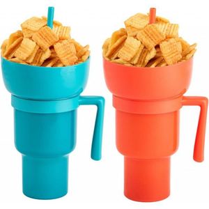 Vaso para Palomitas de Maíz de 1000ml con Asa y Pajita, Soporte 2 en 1 para Bebidas y Snacks, Contenedor para Cine en Casa, Varios Colores, Fiesta de Cine - Product Image 1