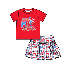 Ropa de Boutique Personalizada para Bebés Niñas, Falda Deportiva con Volantes y Bandera de Estados Unidos en Rojo y Azul, Ropa Deportiva para Niñas - Product Image 2