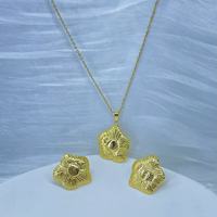 Ensemble collier et boucles d'oreilles en acier inoxydable plaqué or 18 carats, motif géométrique coquillage et papillon, idéal pour les fêtes - Vente en gros à succès